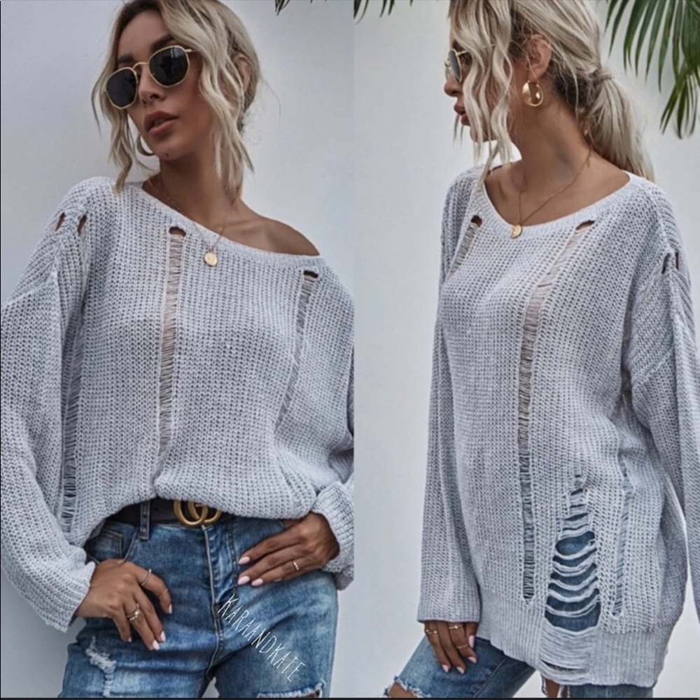 ❣️LAST ONE❣️ Destroyed Wide Scoop Neck Sweater
